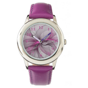Elegante Chaos Moderne Abstracte Roze Fractale Kun Horloge