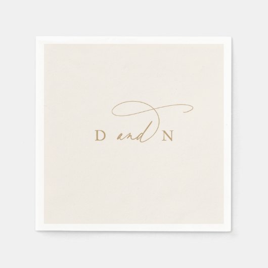 Elegante Charm Ivoor en Gouden Monogram Bruiloft Servet (Voorkant)
