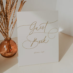 Elegante Charm Ivory Goud Bruiloft Gast Boek Teken Reclamebord Met Voetstuk