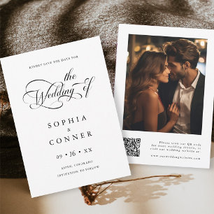 Elegante Charm Script Trouwfoto QR-code Save The Date