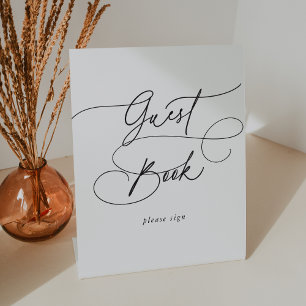 Elegante Charm Zwart Wit Bruiloft Gast Boek Teken Reclamebord Met Voetstuk