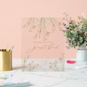 Elegante charme wilde bloem bruiloft gastenboek acryl bord