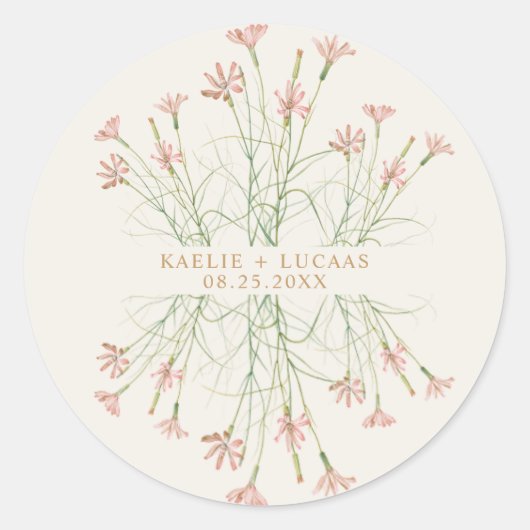 Elegante charme wilde bloem bruiloft ronde sticker (Voorkant)