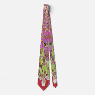 Elegante Chartreuse Groene, Roze en Blauwe Hortens Stropdas