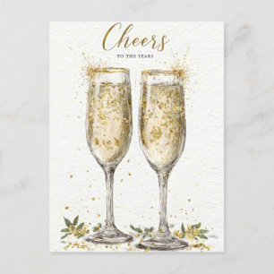 Elegante "Cheers to the Years" Gouden Champagne Feestdagenkaart