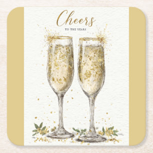 Elegante "Cheers to the Years" Gouden Champagne Vierkante Kartonnen Onderzetter