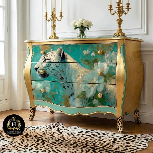Elegante Cheetah en Bloemen Decoupage Tissuepapier