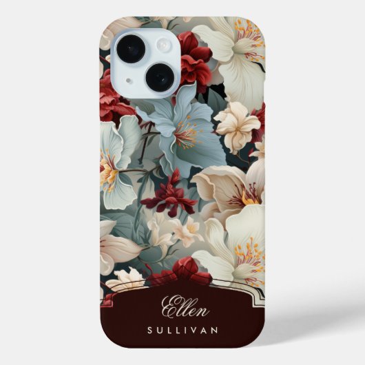 Elegante Chic Bloemen met Douanenaam/Monogram Case-Mate iPhone Case (Achterkant)
