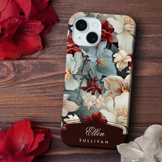 Elegante Chic Bloemen met Douanenaam/Monogram Case-Mate iPhone Case