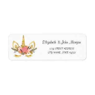 Elegante Chic Bloemrijke Gouden Glitter Eenhoorn G Etiket
