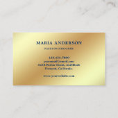 Elegante Chic Blue Gold Foil Shiny Peacock Visitekaartje (Achterkant)