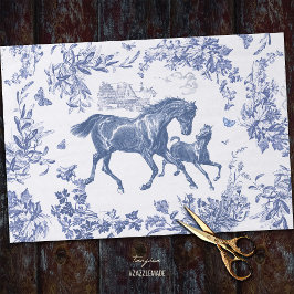 Elegante Chic Blue Horse Bloementoilet Tissuepapier