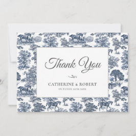 Elegante  Chic Blue Horse Toile Wedding Bedankkaart