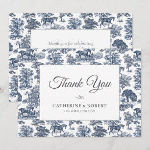 Elegante  Chic Blue Horse Toile Wedding Bedankkaart