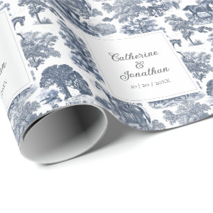 Elegante Chic Blue Horse Toile Wedding Cadeaupapier