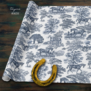 Elegante  Chic Blue Horse Toile Wedding Cadeaupapier