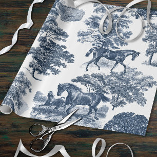 Elegante  Chic Blue Horse Toile Wedding Cadeaupapier