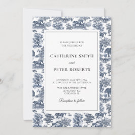 Elegante  Chic Blue Horse Toile Wedding Kaart