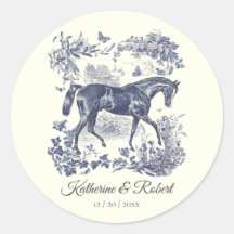 Elegante  Chic Blue Horse Toile Wedding