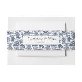 Elegante  Chic Blue Horse Toile Wedding Uitnodigingen Wikkel