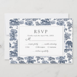 Elegante  Chic Blue Toile Horse RSVP-kaart Save The Date