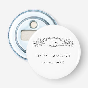 Elegante & Chic botanische wapen monogram bruiloft Button Flesopener