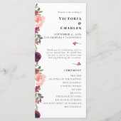 Elegante Chic Bourgondië Waterverf Bloemenbruiloft Programma (Voorkant)