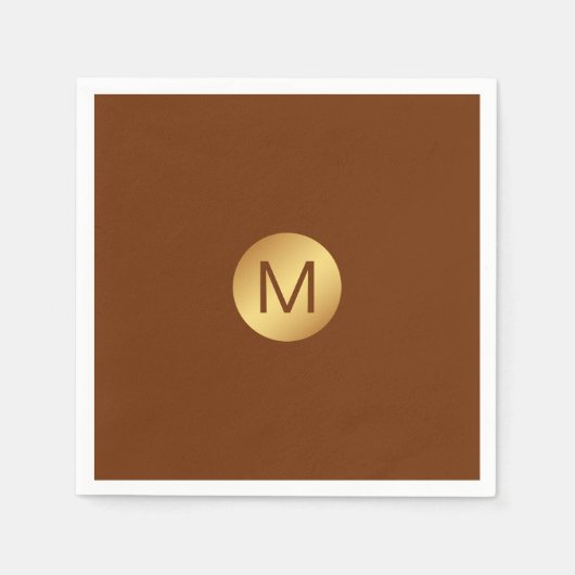 Elegante Chic Brown & Gold Monogram Initiaal Naam Servet (Voorkant)