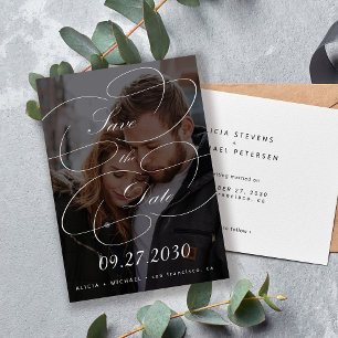 Elegante chic calligrafie script foto bruiloft save the date