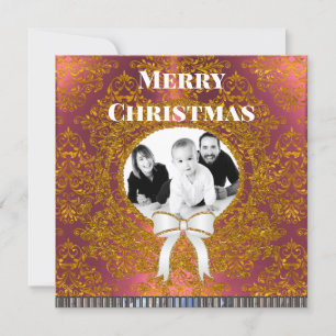 Elegante Chic Damask Foto Kerstmis Feestdagenkaart