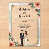 Elegante Chic Floral Lijst bruid en bruidegom brui Acryl Uitnodigingen (Voorkant)