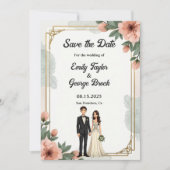 Elegante Chic Floral Lijst bruid en bruidegom brui Save The Date (Voorkant)