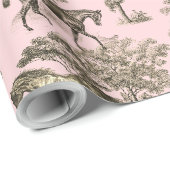 Elegante Chic Girly Beige Roze Paard Toile Cadeaupapier (Rol Hoek)