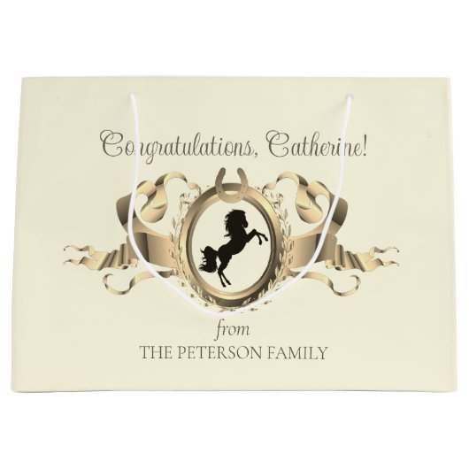 Elegante Chic Gold Equestrian Ribbon Crest Naam Groot Cadeauzakje (Voorkant)