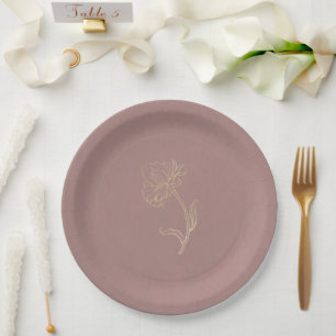 Elegante Chic Gold Flower & Dusty Roos bruiloft Papieren Bordje
