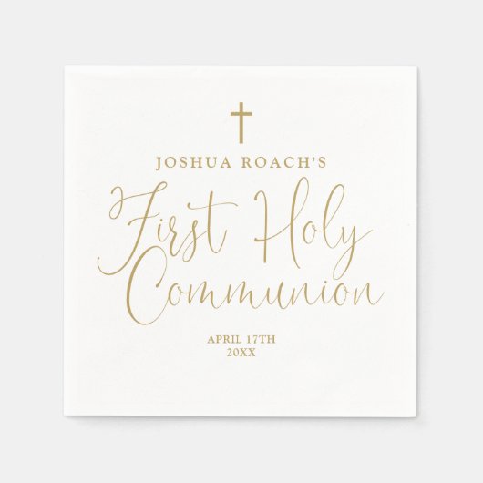Elegante Chic Gold Script Eerste Heilige Communie Servet (Voorkant)