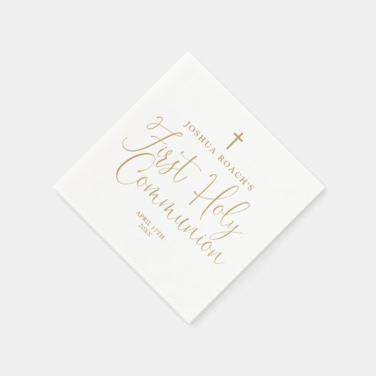 Elegante Chic Gold Script Eerste Heilige Communie Servet (Hoek)