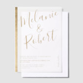 Elegante Chic Gold Stripe Script Wedding Vellum Uitnodigingen (Offset)