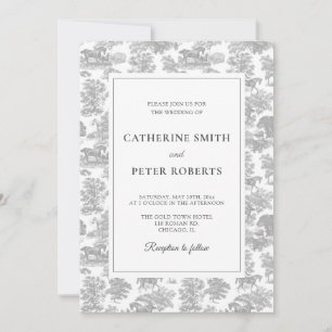 Elegante Chic Grey Horse Toile Wedding Kaart