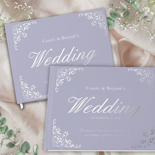 Elegante Chic Lavendel Paarse bruiloft Gastenboek