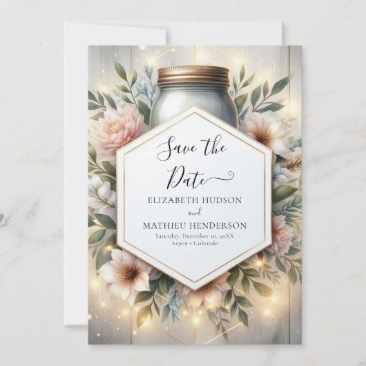 Elegante Chic Mason Jar bruiloft Save The Date (Voorkant)