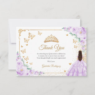 Elegante Chic Paarse Sering Rozen Gouden Quinceane Bedankkaart