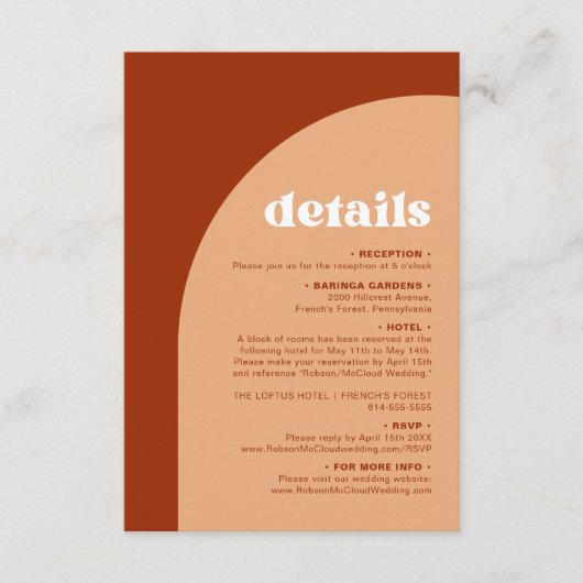 Elegante Chic Peach Terracotta Arch Boho Wedding Informatiekaartje (Voorkant)