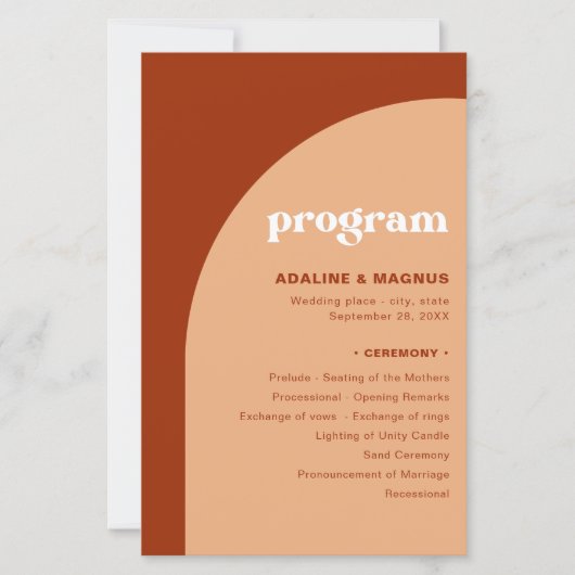 Elegante Chic Peach Terracotta Boog Wedding Progra (Voorkant)