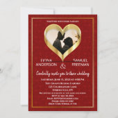 Elegante Chic Red Gold Custom Photo Wedding Kaart (Voorkant)