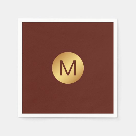 Elegante Chic Red & Gold Monogram Initiaal Servet (Voorkant)