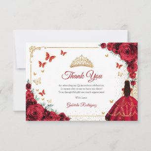 Elegante Chic Rode Rozen Gouden Quinceanera Bedankkaart