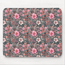 Elegante Chic Roze en Grijze Bloemen Patroon Muismat