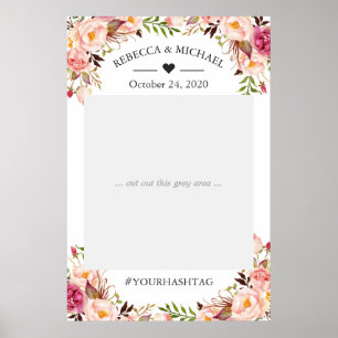 Elegante Chic Roze Roze Bloemachtige Trouwfotoprop Poster