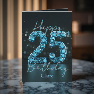 Elegante Chic Sapphire Blue en Black 25e verjaarda Kaart